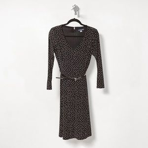 Tommy Hilfiger Fall Preppy Chic Belted Polka Dot Midi Dress Black‎ White